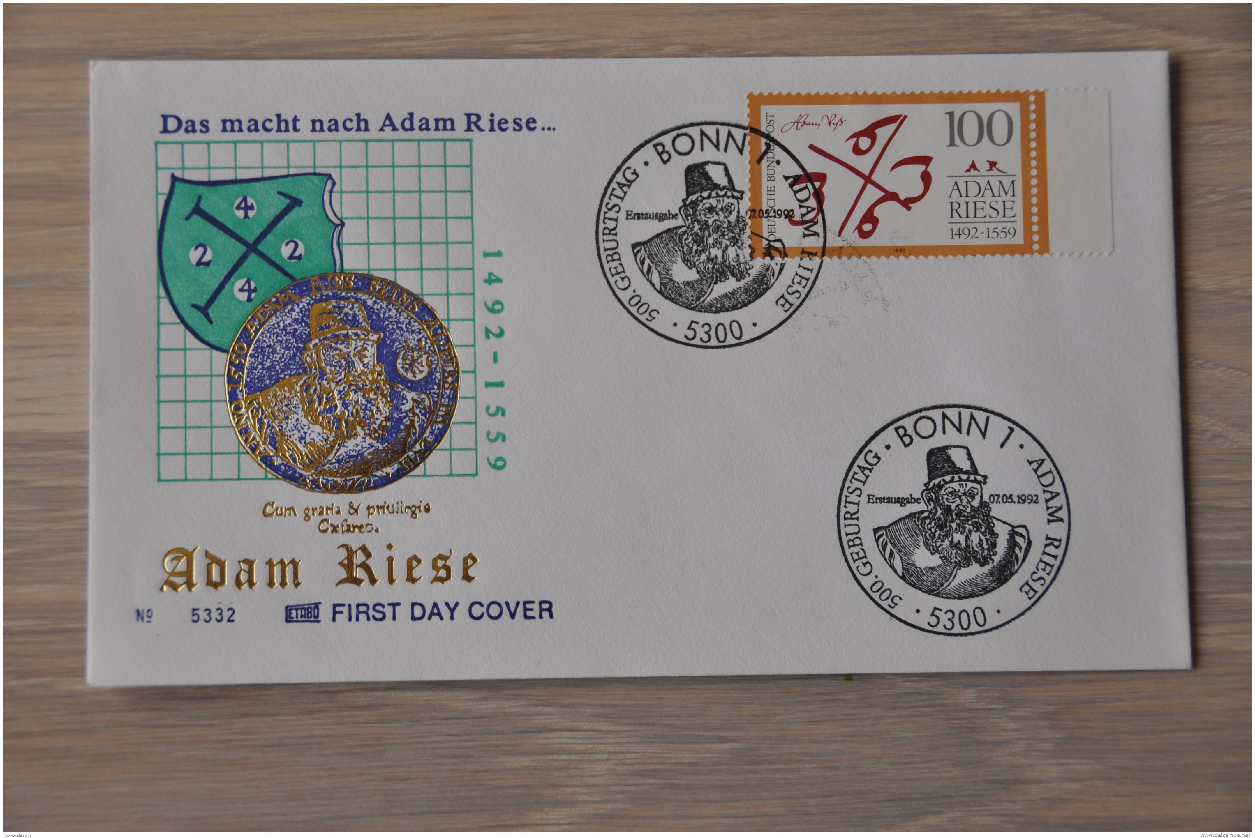 1992 FDC DUITSLAND, GERMANY, ALLEMAGNE ++ ADAM RIESE - Brieven En Documenten