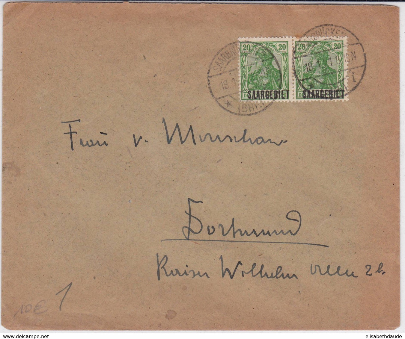 GERMANIA - SAAR : SARRE - 1921 - ENVELOPPE De SAARBRÜCKEN Pour DORTMUND - Lettres & Documents