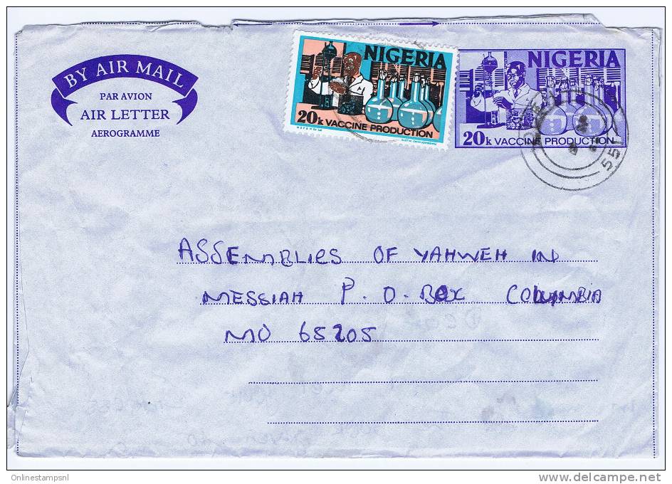 Nigeria: Aerogramme To Colombia, With Additional Stamp - Nigeria (...-1960)