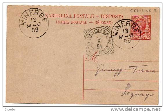 Intero Postale Leoni C.5+10 (Filag. C37) Millesimo 08 RISPOSTA Da MINERBE Per Legnago - Stamped Stationery