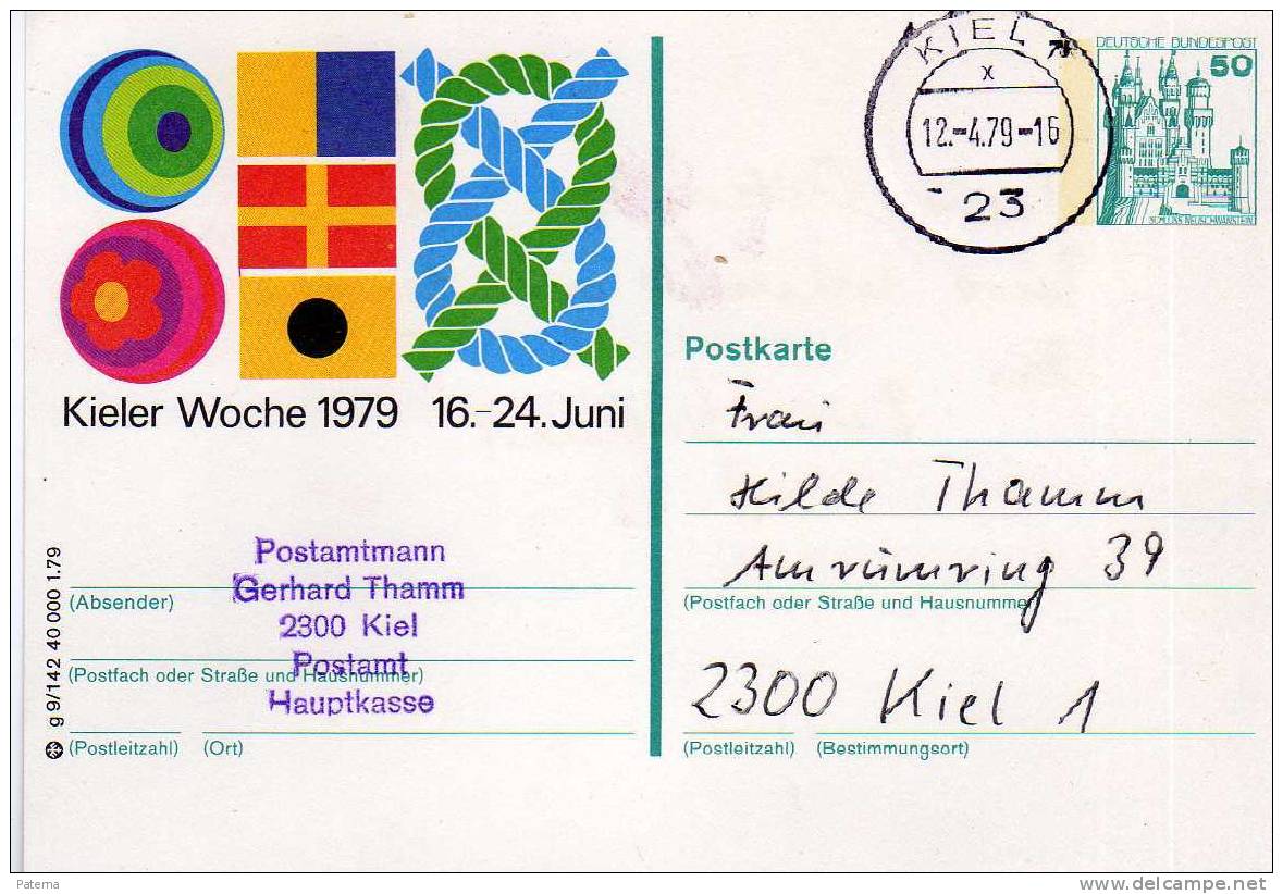 Entero Postal Kiel 1979 , Alemania,entier Postal, - Cartes Postales - Oblitérées