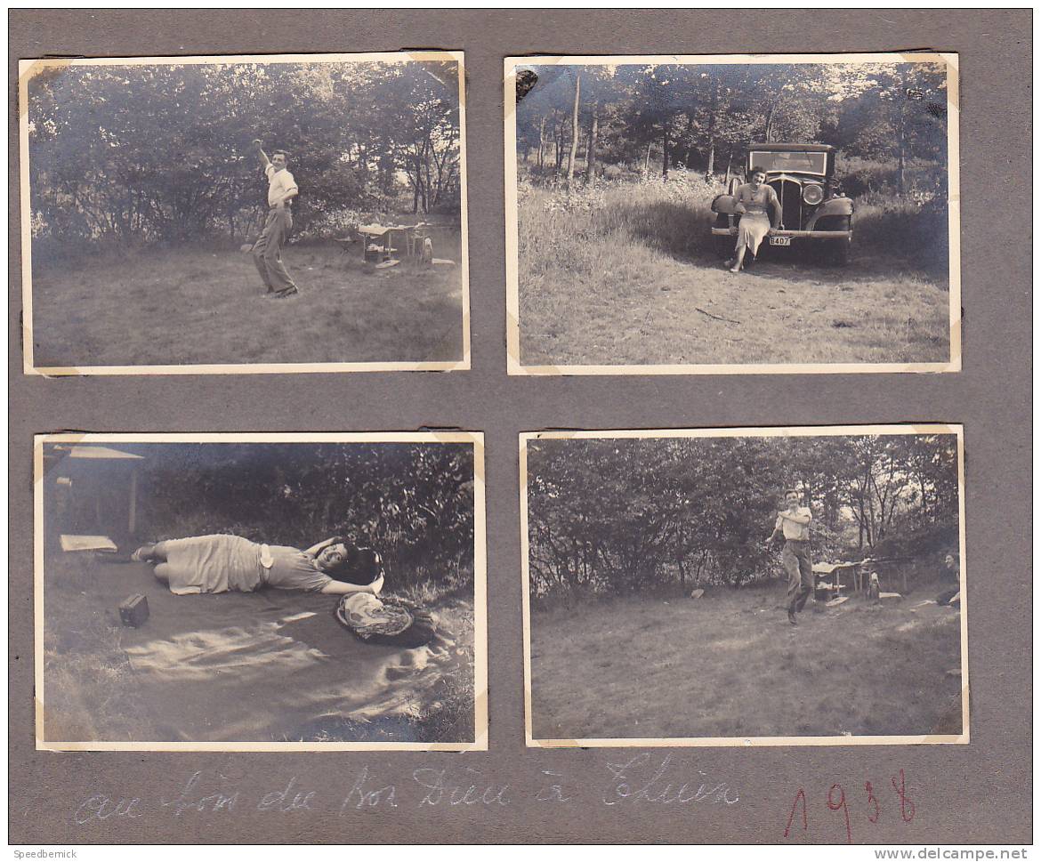 Huit (8) Photos Pas Cartes Postales- Pique Nique Bois Bon Dieu-Thuin -1938. Femme Vieille Voiture - Thuin