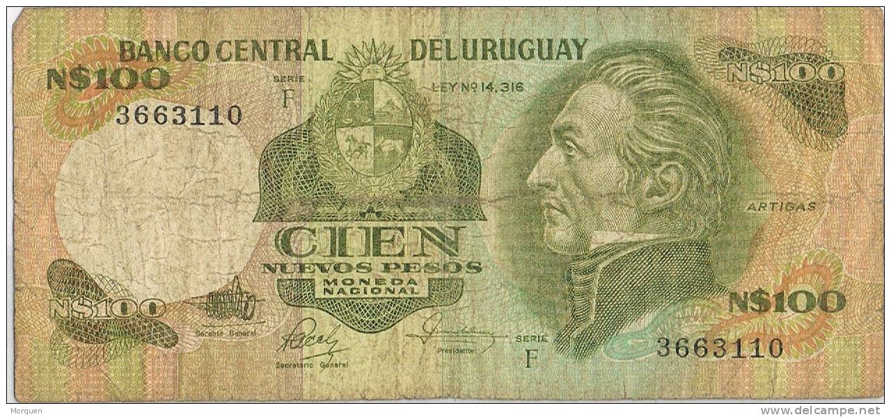 Billete 100 Pesos Nuevos URUGUAY . Serie F,  Artigas - Uruguay