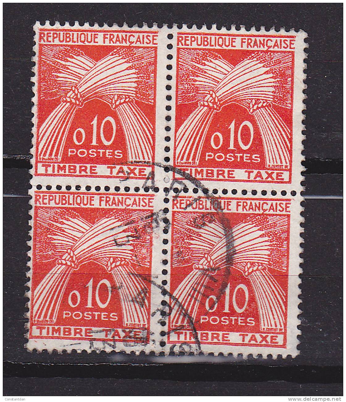 N° 91 0.10 TIMBRE TAXE TYPE GERBE LEGENDE REPUBLIQUE FRANCAISE  BLOC DE 4 OBL - 1960-.... Used