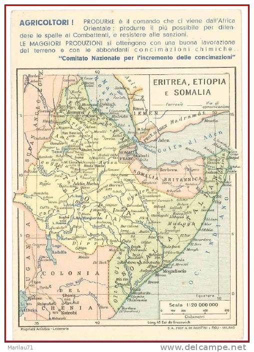 1368 COLONIE AFRICA ERITREA ETIOPIA SOMALIA CARTINA NON VIAGGIATA PIEGA - Eritrea