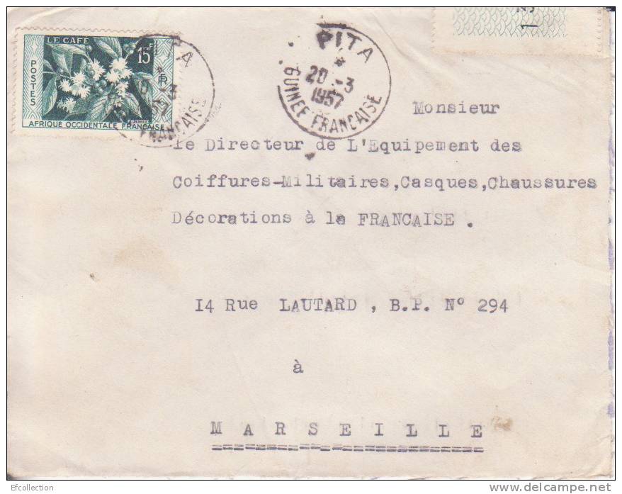 Pita Moyenne Guinée Guinéa Afrique Colonie Française Lettre Par Avion Pour Marseille Marcophilie Rare - Lettres & Documents