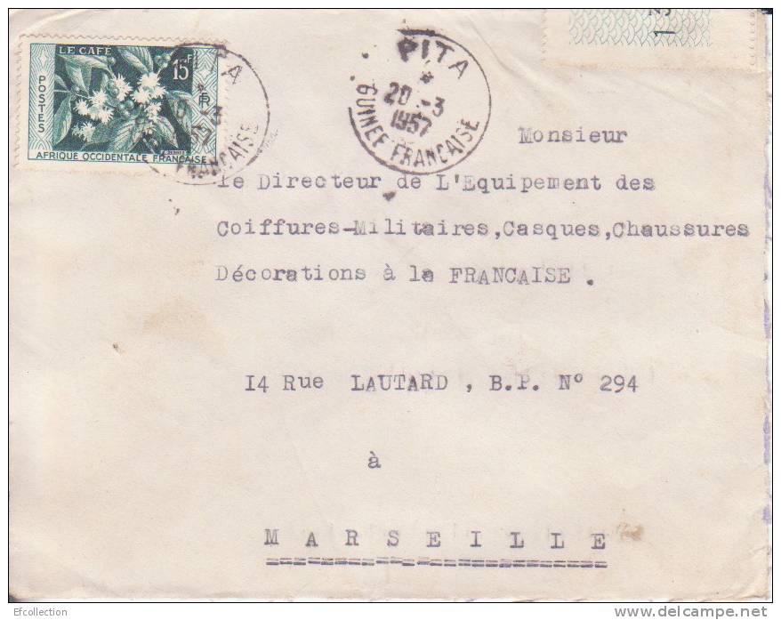 Pita Moyenne Guinée Guinéa Afrique Colonie Française Lettre Par Avion Pour Marseille Marcophilie Rare - Covers & Documents