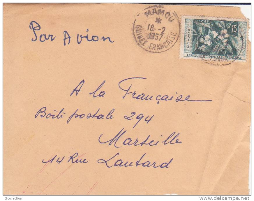 Mamou Moyenne Guinée Guinéa Afrique Colonie Francaise Devant De Lettre Par Avion > Marseille Marcophilie Rare - Cartas & Documentos