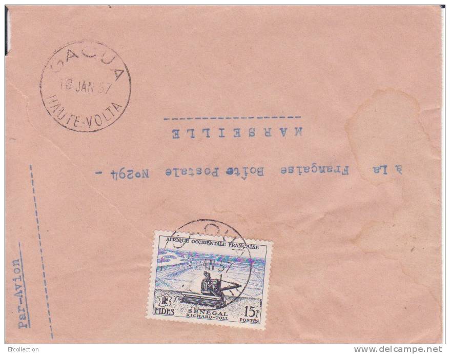 Gaoua (petit Bureau) Poni Haute Volta Burkina Faso Afrique Colonie Française Lettre Avion > Marseille Marcophilie - Storia Postale