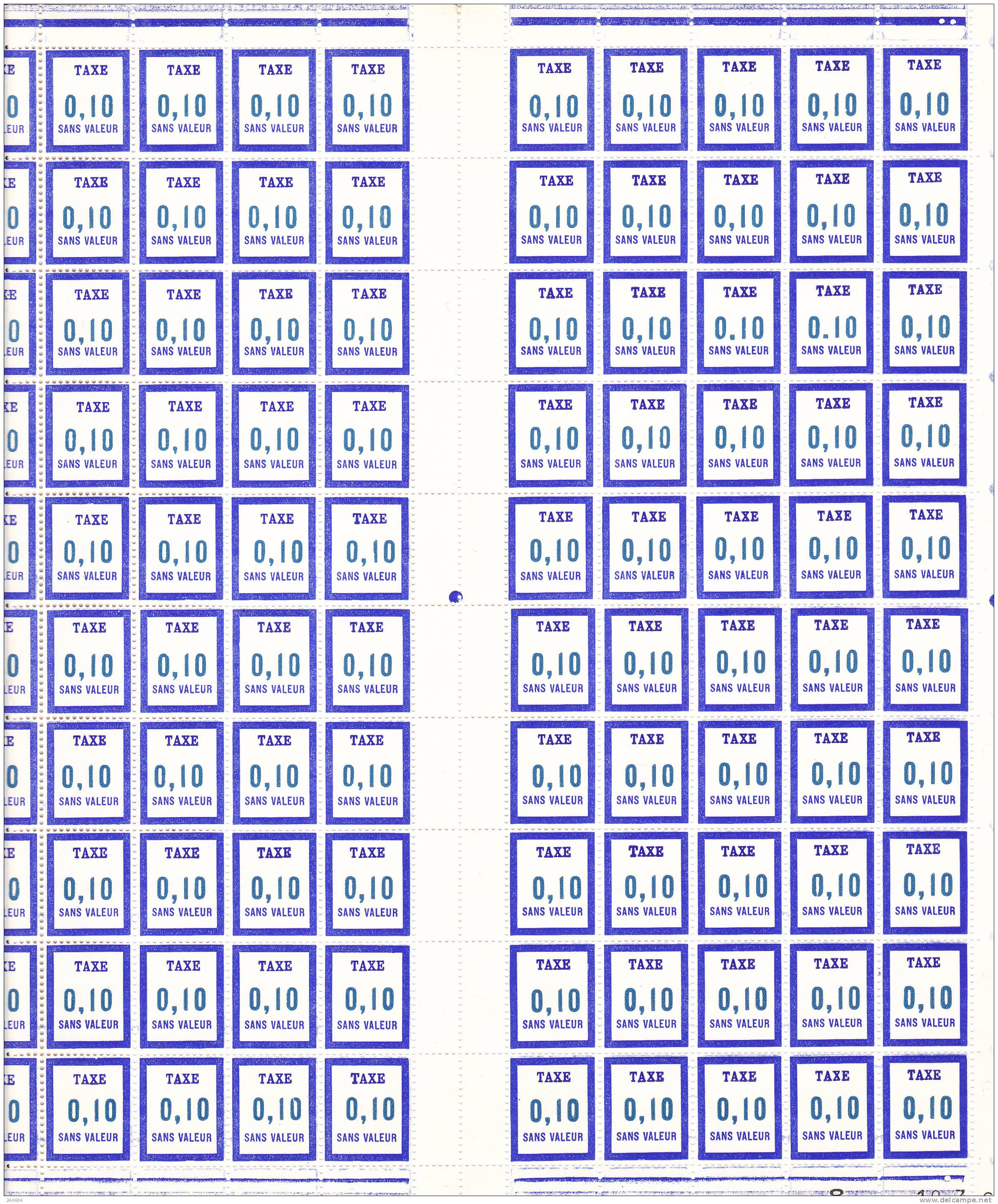 Feuille De Fictif  --   F T 18   --   0.10   -- 100 Timbres Coin Daté En Date Du 18 / 03 / 68 - Finti