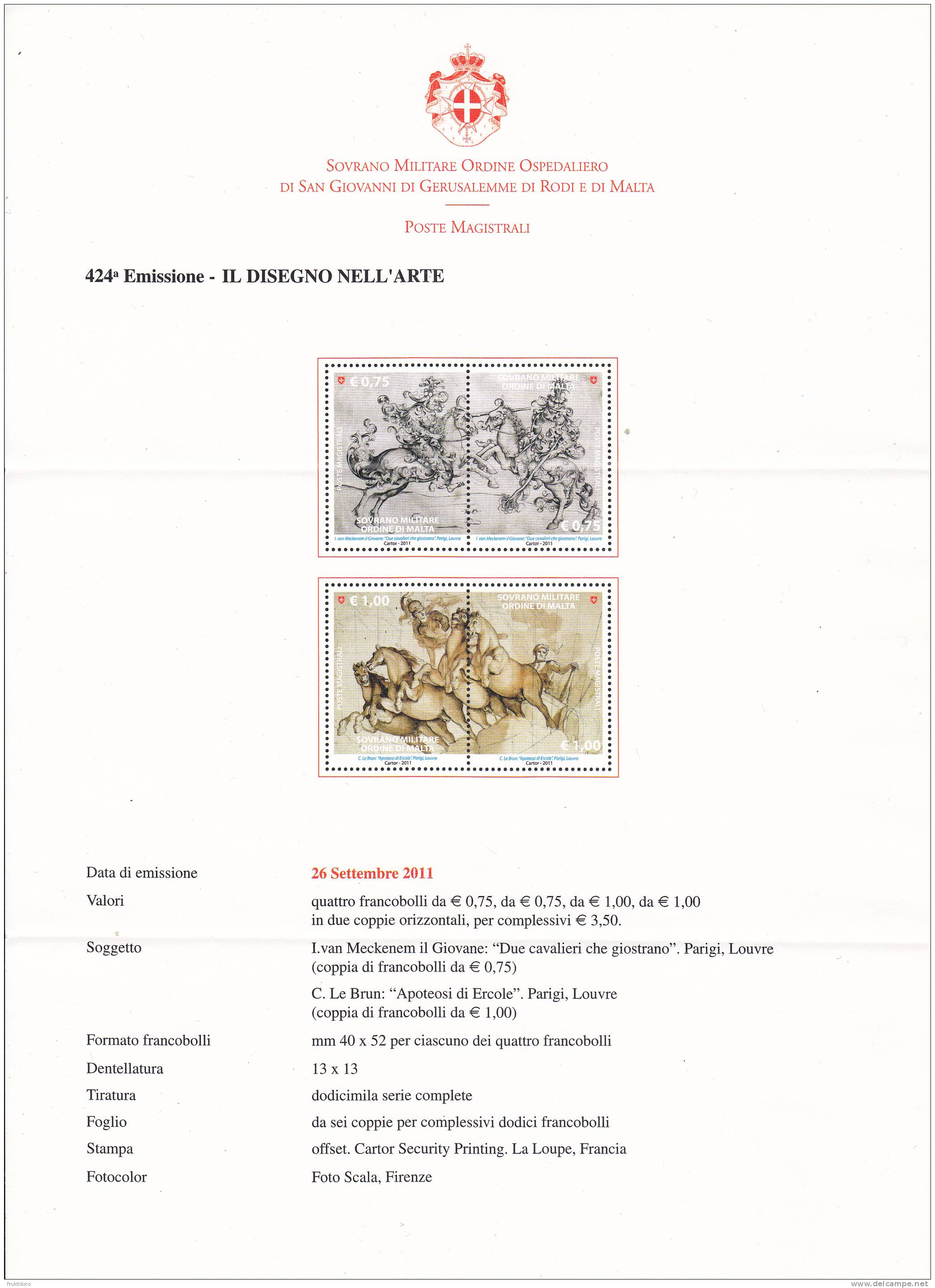 SMOM Sovereign Order Of Malta 2011 Brochure About Drawing In Art - Two Knights Jousting - Apotheosis Of Hercules - Malta (Orde Van)