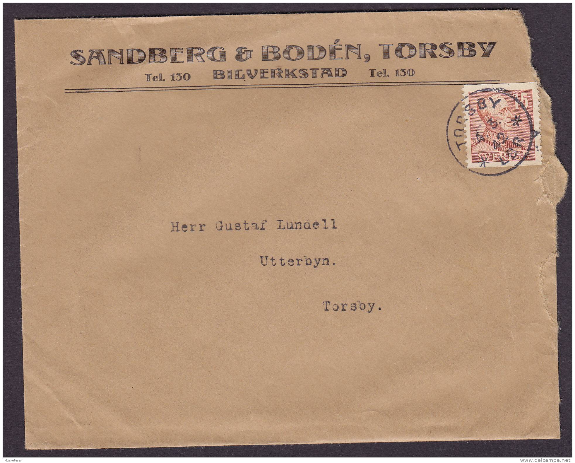 Sweden SANDBERG & BODÉN Deluxe TORSBY 1942 Commercial Cover Locally Sent - Lettres & Documents