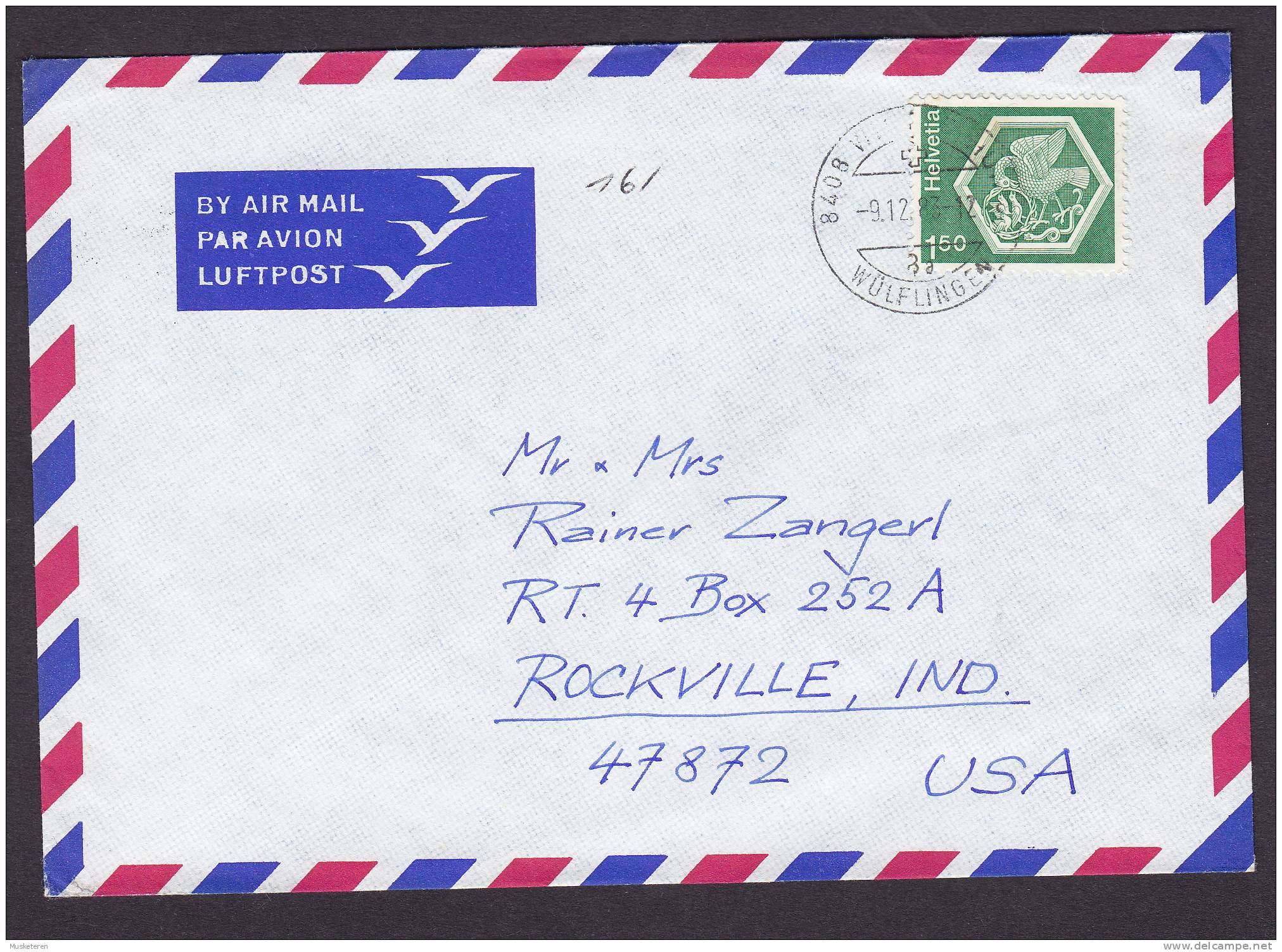 Switzerland Airmail WINTERTHUR - WÜLFLINGEN 1983 Cover To ROCKVILLE Indiana USA - Other & Unclassified