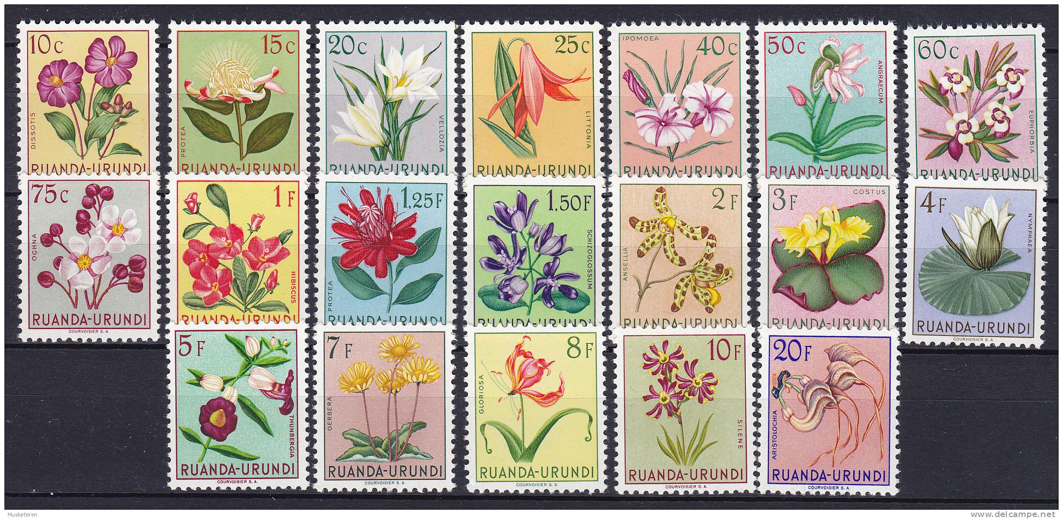 Ruanda-Urundi 1953 Mi. 133-151 Einheimische Flora Flowers Blumen Complete Set MNH** - Ungebraucht