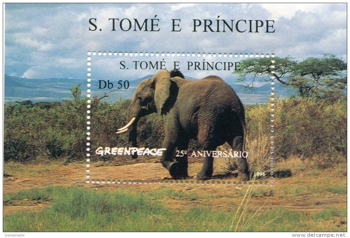 S.Tomé E Principe 1996.Greenpeace 25 Aniversario.MNH**.Elephant.Elefante.Elephants.Elefantes.Olifant.Olifanten.Wild Life - Elefanten