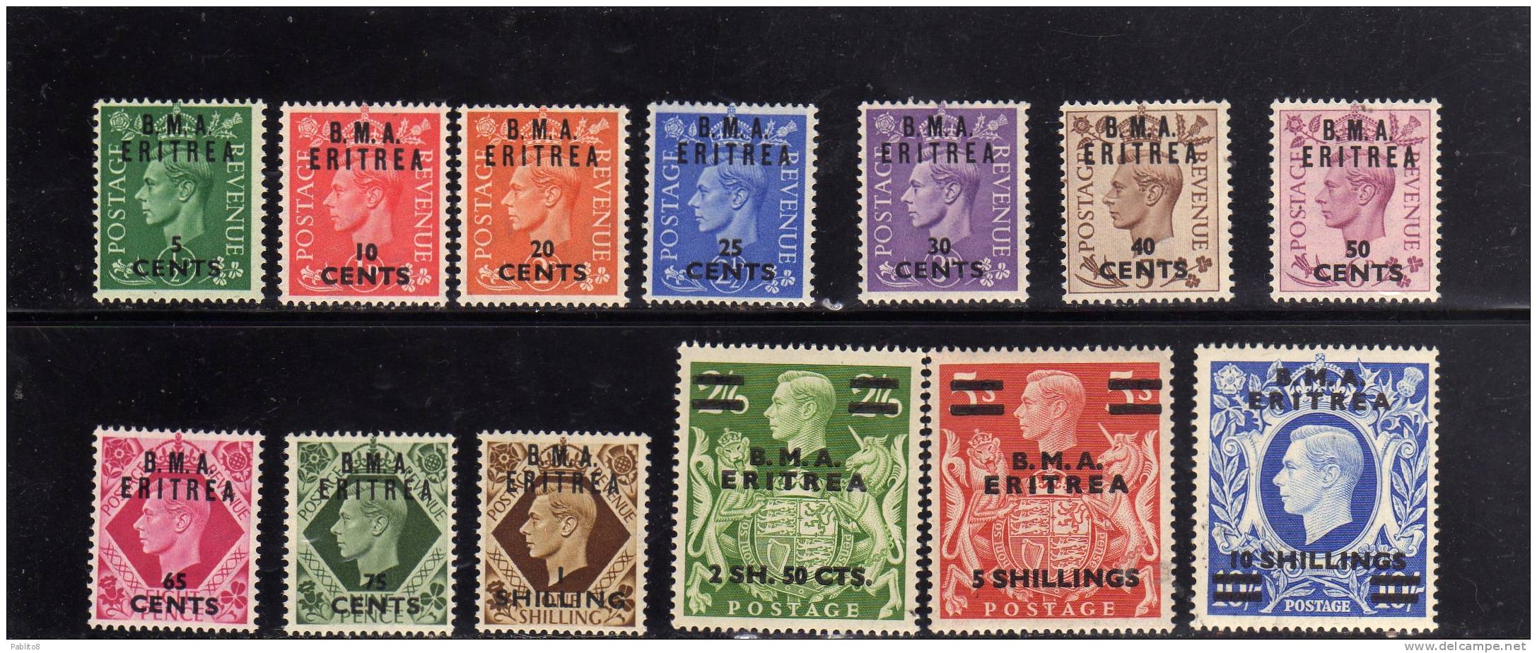 ERITREA 1948 B.M.A. SOPRASTAMPATI BMA DI GRAN BRETAGNA SERIE COMPLETA COMPLETE SET MNH - Eritrée