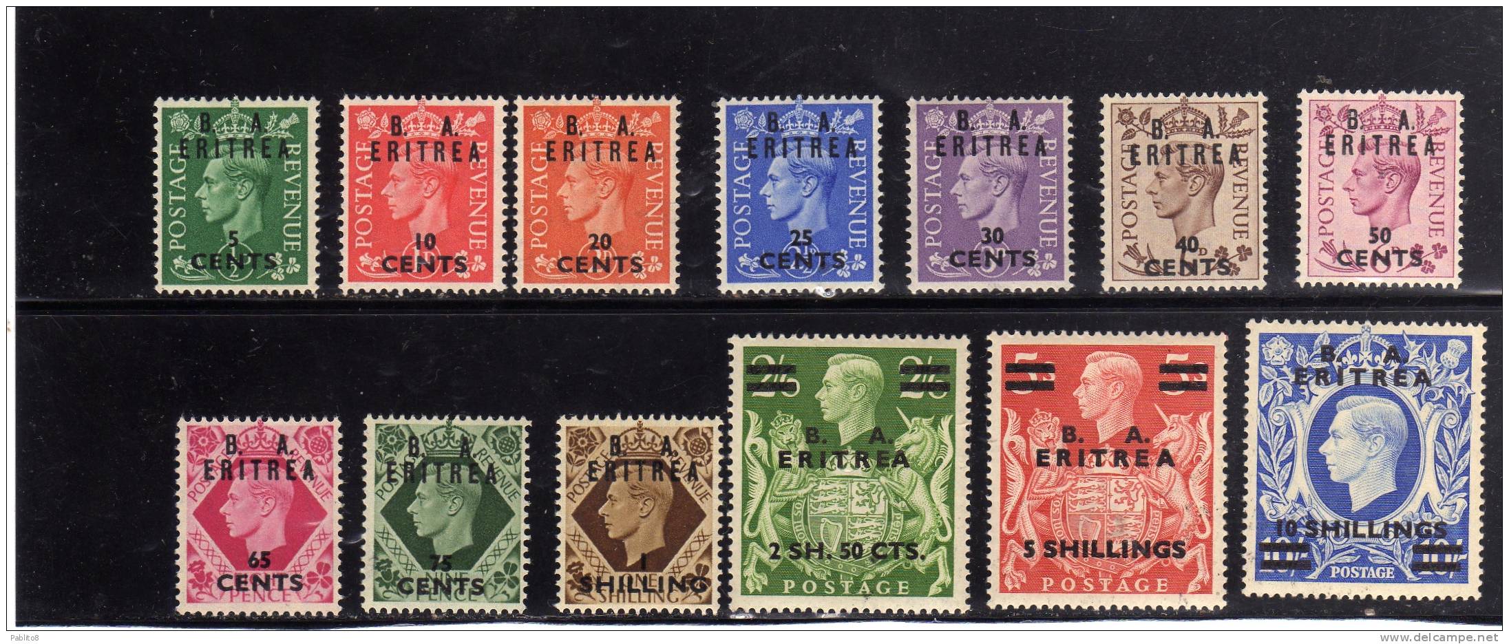 ERITREA 1950 B.A. SOPRASTAMPATI BA DI GRAN BRETAGNA SERIE COMPLETA COMPLETE SET MNH - Eritrée