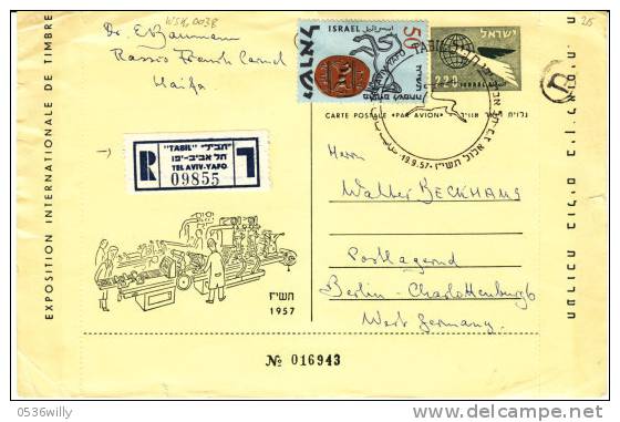 Tel Aviv 1957 - Moderne Briefmarkendruckpresse, Ganzsache (2.038) - Cartas & Documentos