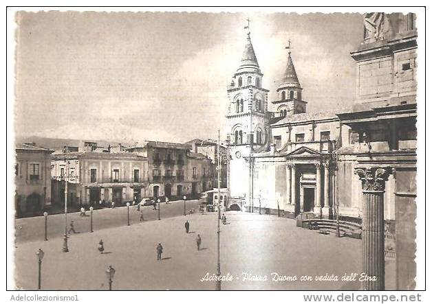 58718)cartolina Illustratoria Acireale - Piazza Duomo E Panorama Dell'Etna - Acireale