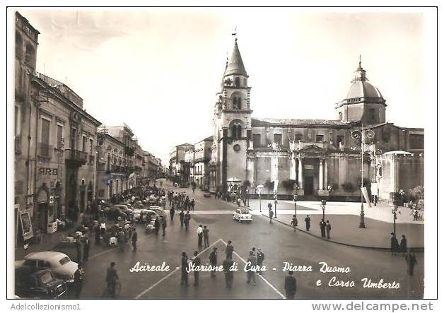 58723)cartolina Illustratoria Acireale - Stazione Di Cura, Piazza Duomo E Corso Umberto - Acireale