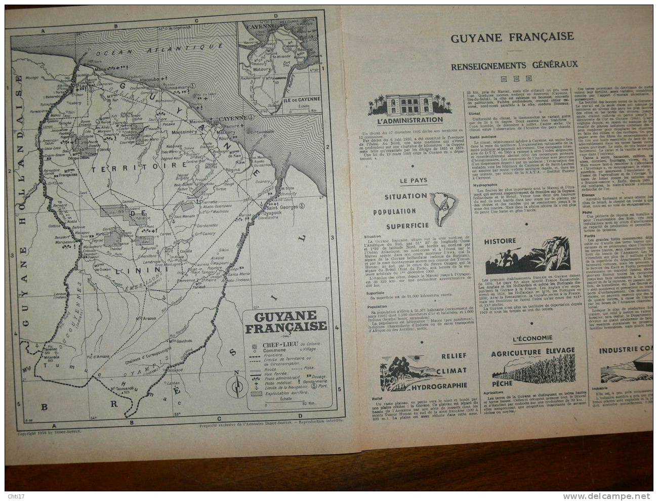 GUYANE  CAYENNE   EXTRAIT  ANNUAIRE BOTTIN 1951 AVEC COMMERCES ET PARTICULIERS - Telephone Directories