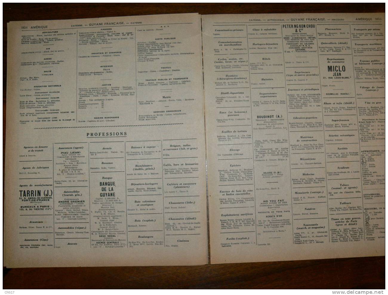 GUYANE  CAYENNE   EXTRAIT  ANNUAIRE BOTTIN 1951 AVEC COMMERCES ET PARTICULIERS - Annuaires Téléphoniques