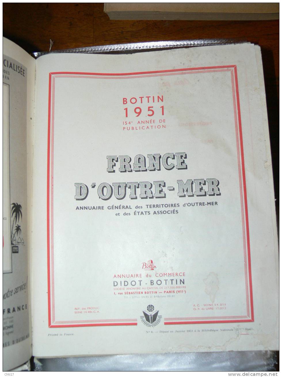 GUYANE  CAYENNE   EXTRAIT  ANNUAIRE BOTTIN 1951 AVEC COMMERCES ET PARTICULIERS - Telefonbücher