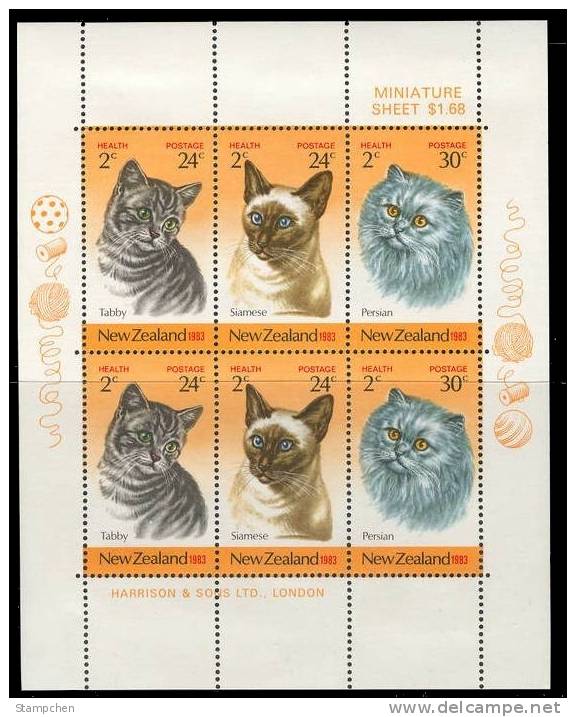 1983  New Zealand Health Semi-Stamps S/s - Cat Pet Wool Ball Textile - Ungebraucht