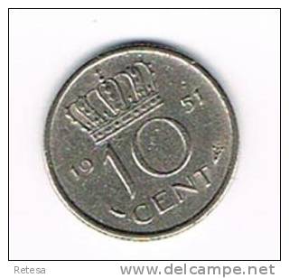 NEDERLAND  10  CENTS  1951  JULIANA - 1948-1980 : Juliana