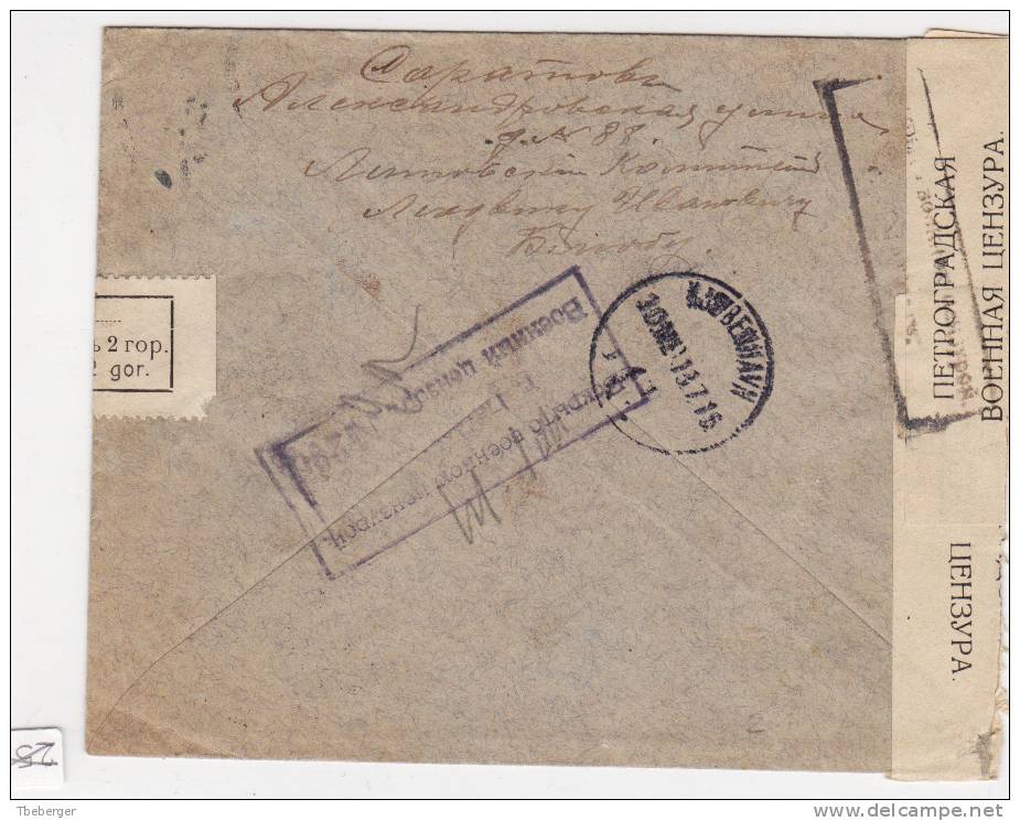 Russia Registered Cover Saratov (bilingual Label) To Copenhagen Denmark 1916, Petrograd Censor Label (g175) - Lettres & Documents