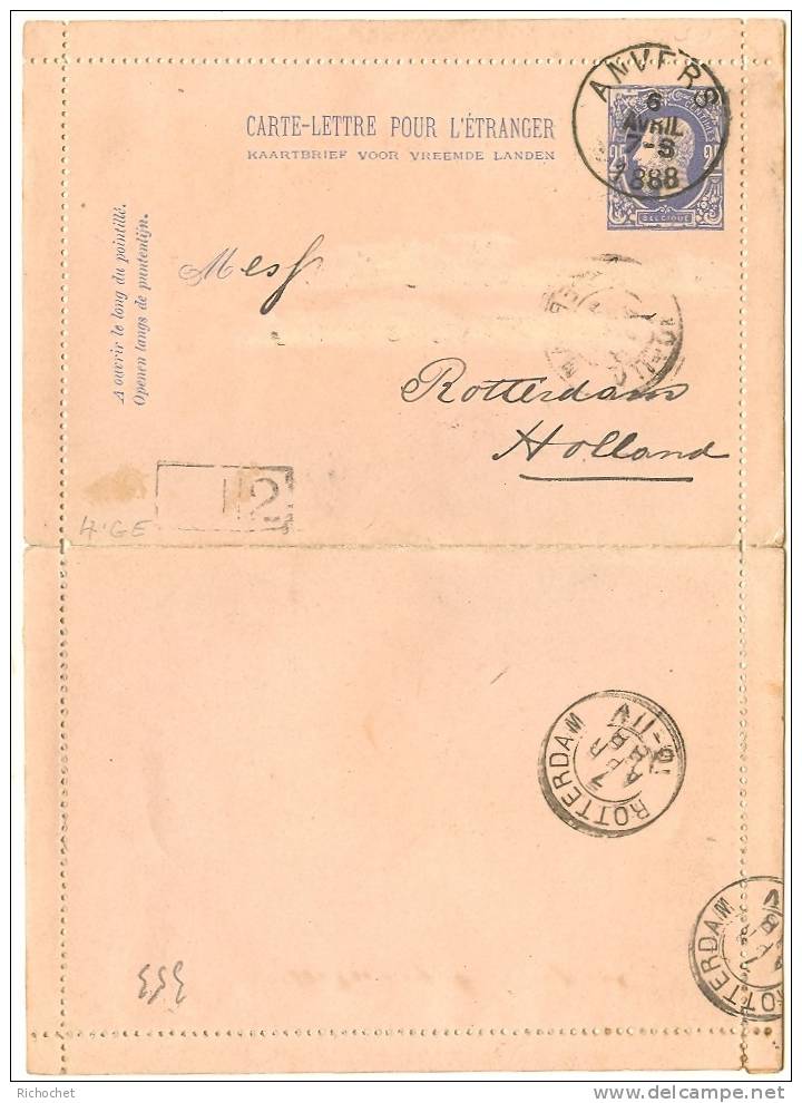 Belgique Cartes-Lettres N° 2  Perf  A  Obl. - Postbladen