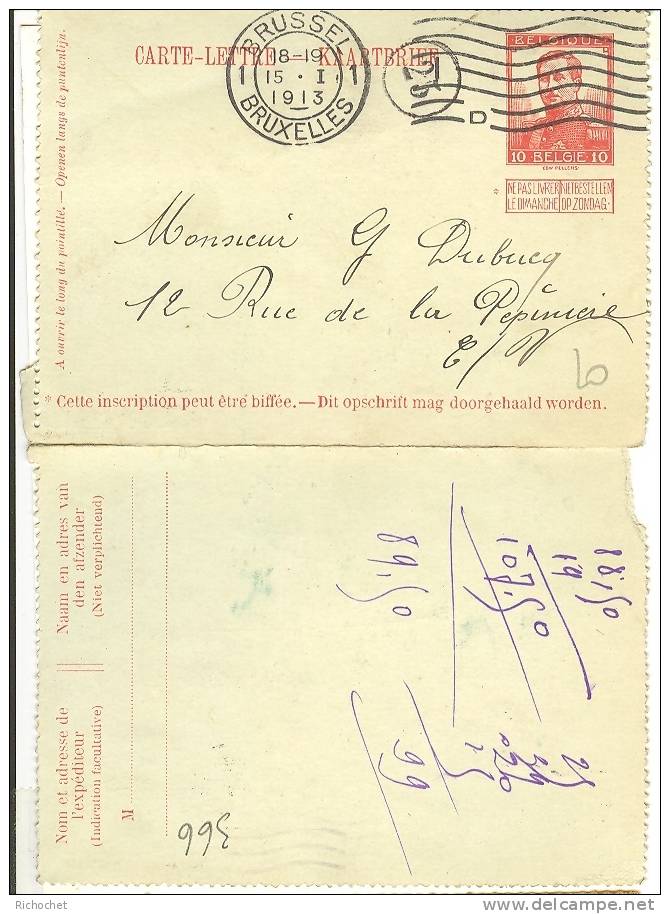 Belgique Cartes-Lettres N° 16 Obl. - Carte-Lettere