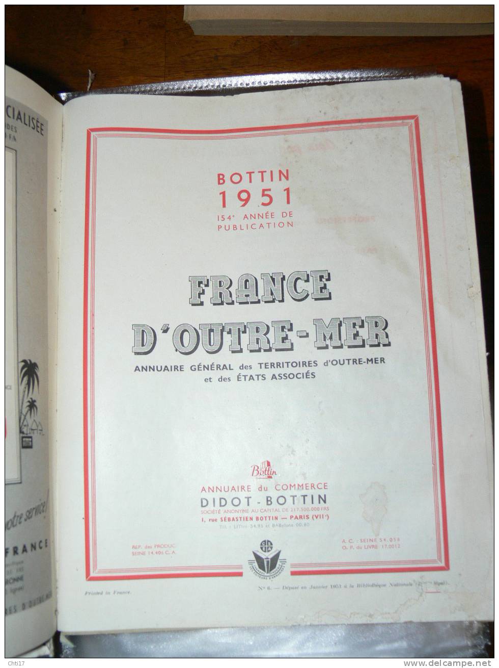 LISTE DES ENTREPRISES COLONIALES  FRANCAISES COMMERCE INDUSTRIE AGRICULTURE  ANNUAIRE BOTTIN 1951