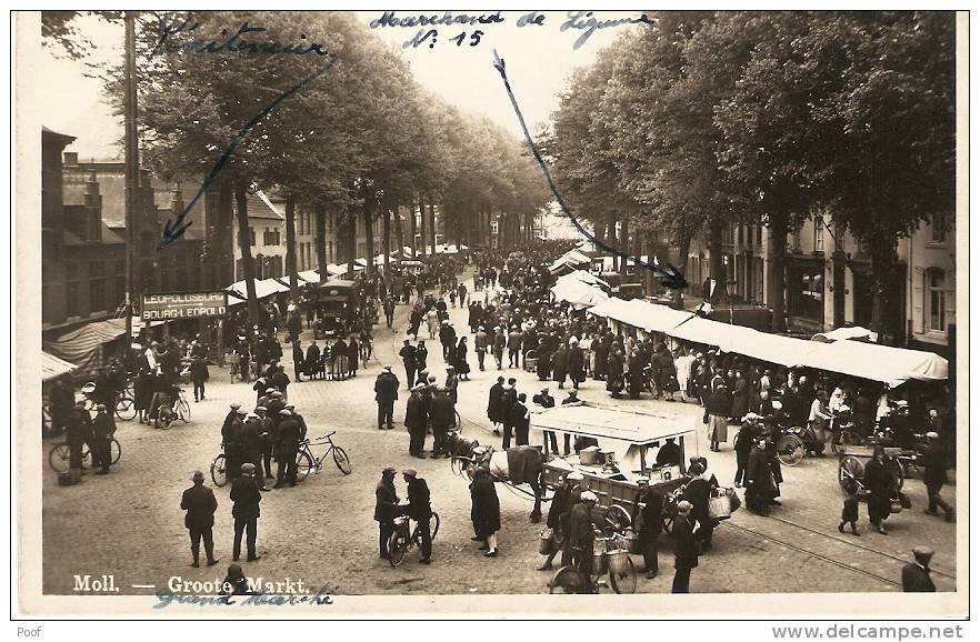 Mol / Moll : Grote Markt Met Massa Volk --- Paardecrèmekar ---véritable Photographi !! - Mol