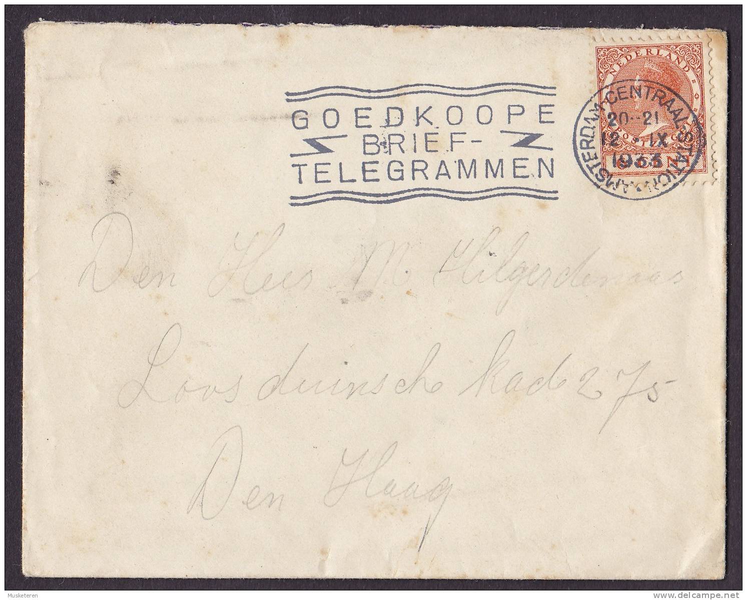 Netherlands Deluxe Slogan GOEDKOOPE Brief-Telegrammen AMSTERDAM CENTRAL STATION 1933 Cover To Den HAAG - Storia Postale