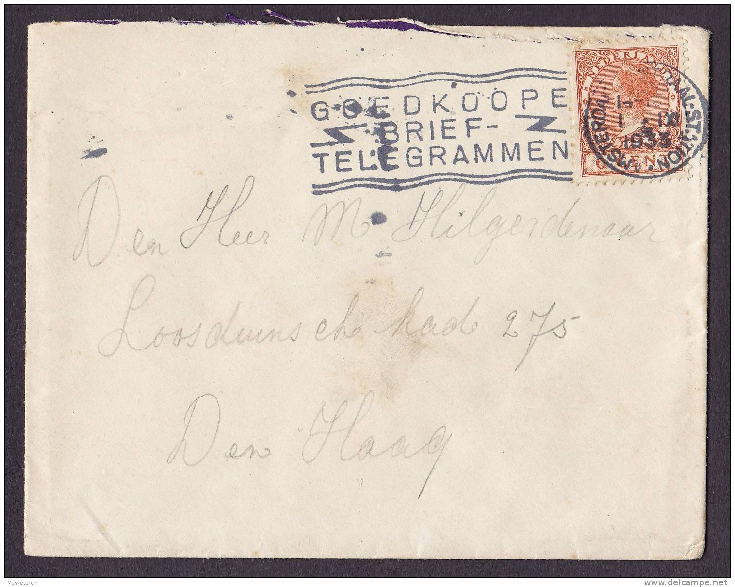 Netherlands Deluxe Slogan GOEDKOOPE Brief-Telegrammen AMSTERDAM CENTRAL STATION 1933 Cover To Den HAAG - Lettres & Documents