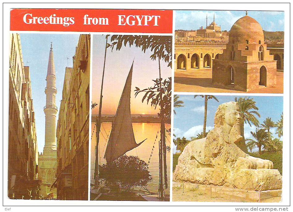 Egyptologie: 2 Timbres EGYPTE / Egypt Sur Carte ; Colonnes  Temple, Sphinx ; TB - Egyptologie