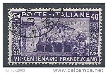 1926 CIRENAICA USATO SAN FRANCESCO 40 CENT - RR9448 - Cirenaica