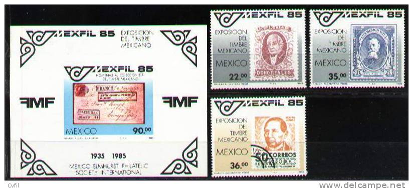 MEXICO 1985 - MEXFIL, STAMP EXHIBITION (3 + S/S) - Mexico