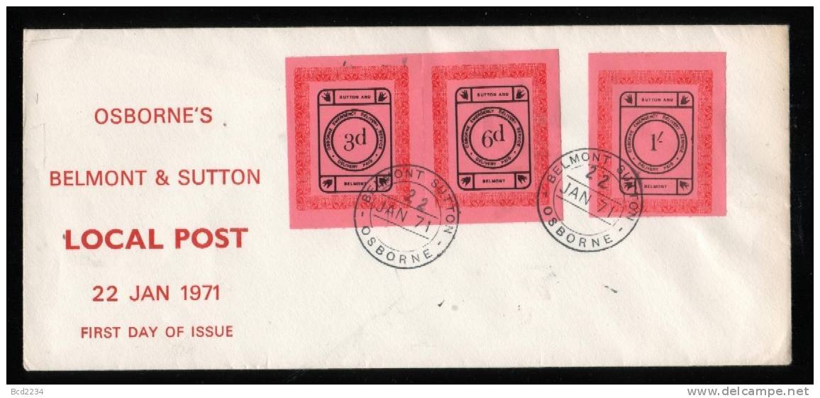 GB 1971 STRIKE MAIL OSBORNE EMERGENCY DELIVERY SERVICE, BELMONT & SUTTON, 2ND ISSUE BLACK ON PINK FDC 22 JAN 1971 - Covers & Documents