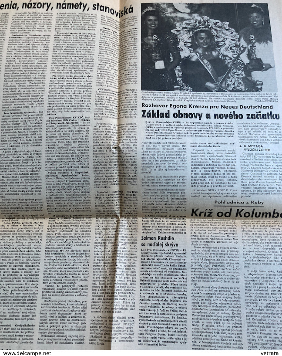 Pravda Du 25/11/1989 (organe Du Comité Central Du Parti Communiste De Slovaquie) - En Langue Slovaque - Slawische Sprachen