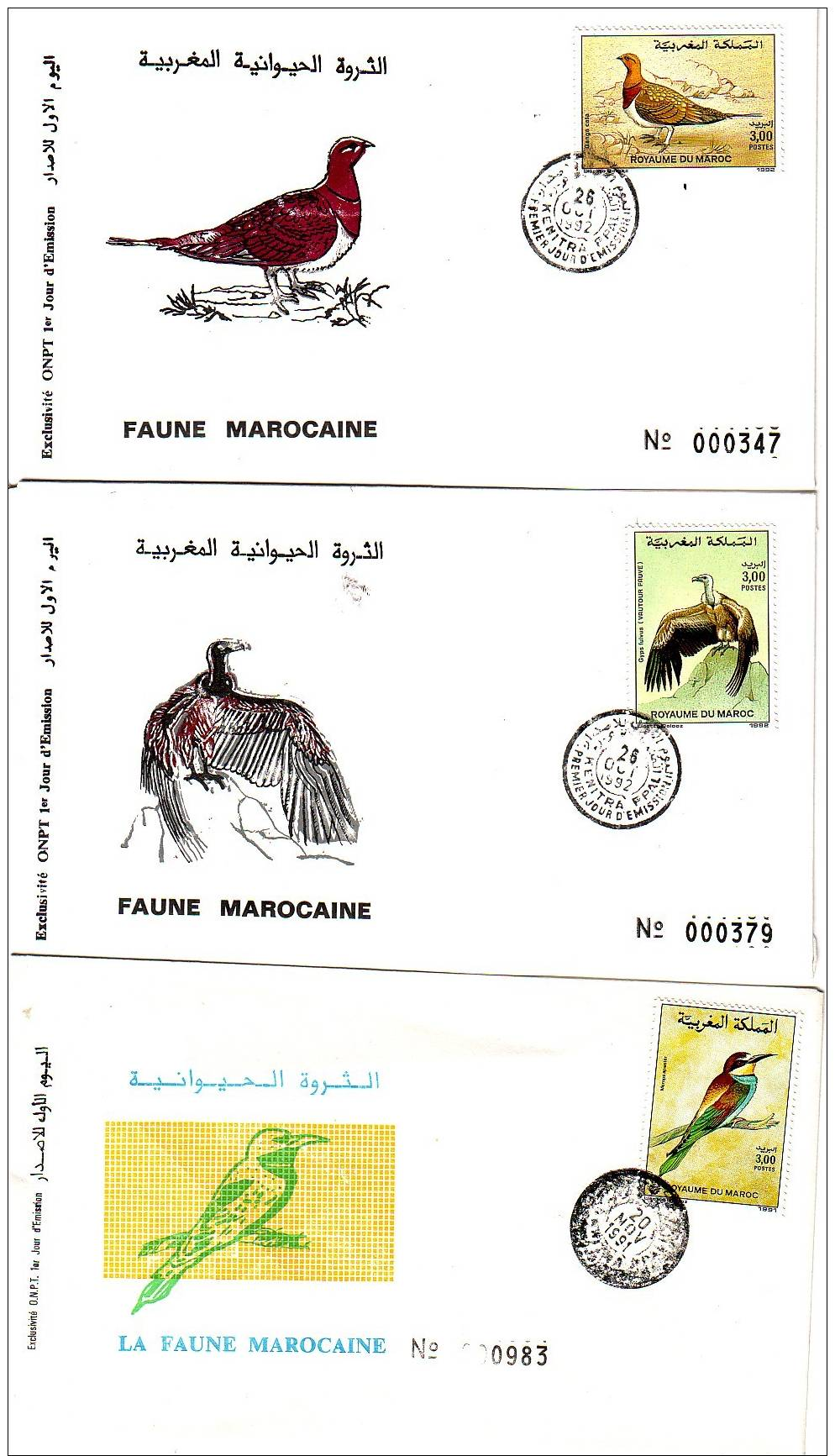 9 Fdc  1990 1991 1992 - Maroc (1956-...)