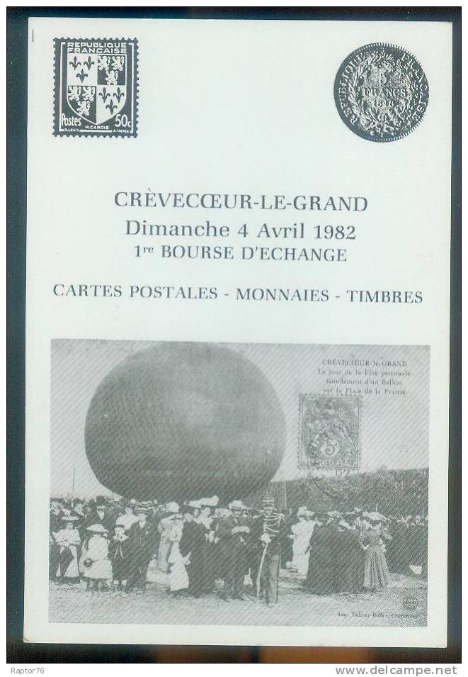 CPM  Neuve 1ère Bourse D'Echange à CREVECOEUR LE GRAND 04/04/1982 ( 500 Ex ) - Bourses & Salons De Collections