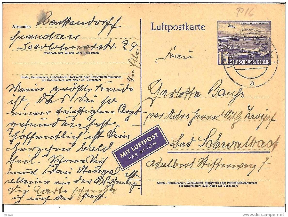Bln156/ Flughafen Tempelhof (P 16) 22.7.55 - Cartes Postales - Oblitérées