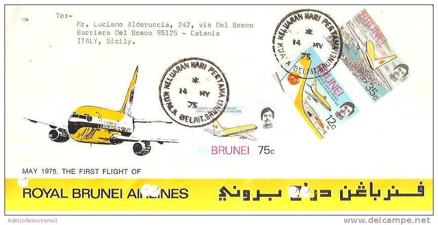 56183)lettera F.D.C. Del Brunei Con Tre Valori Più Annullo 14/5/1975 - Brunei (1984-...)