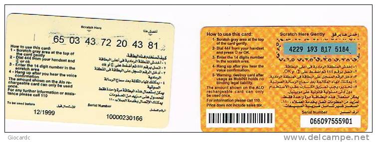 EGITTO  (EGYPT) - MOBILNIL (GSM RECHARGE) - ALO 50   (LOT OF2F DIFFERENT)  -  USED  -  RIF. 2510 - Egypt