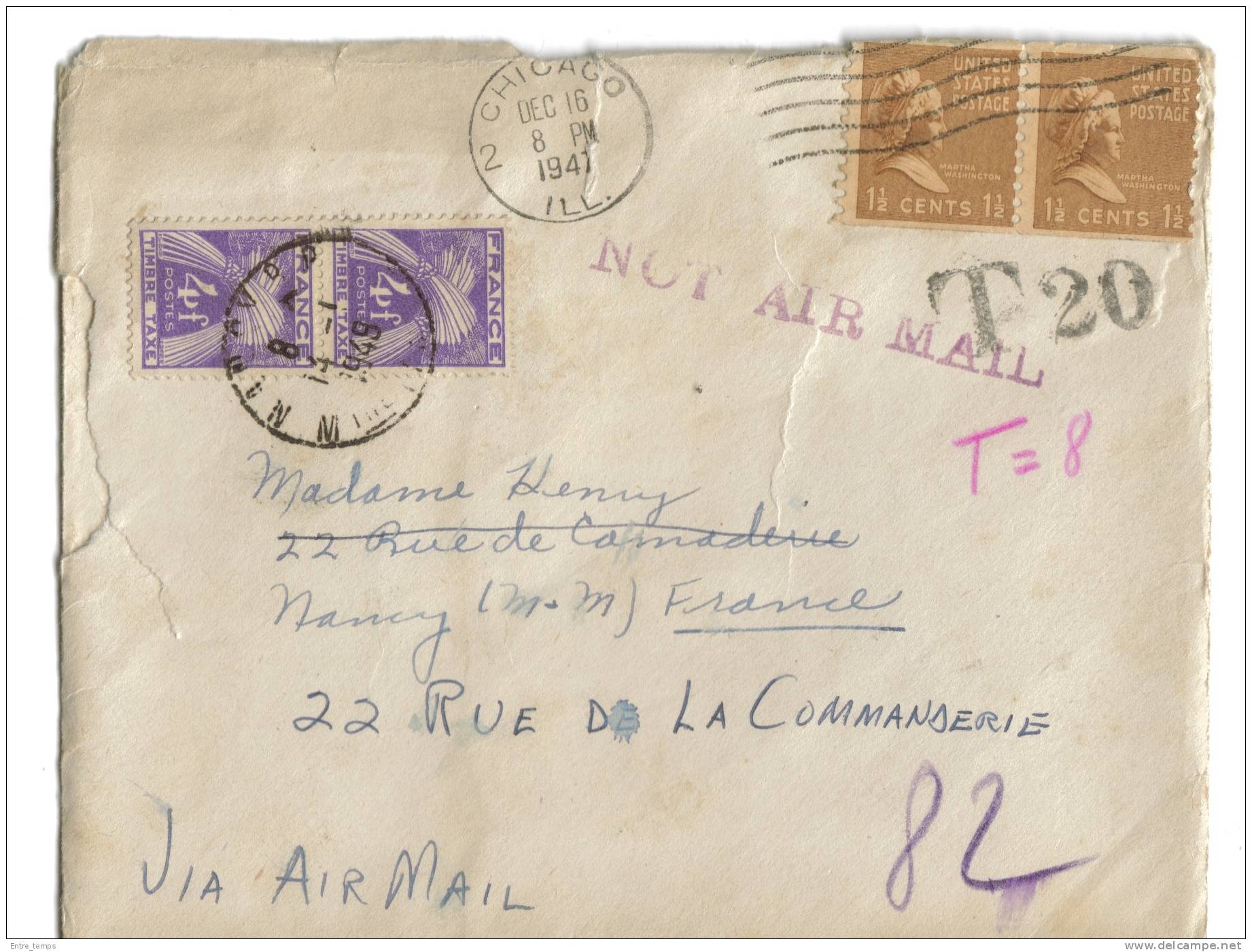 Enveloppe Taxe Air Mail T20 - Cachets Généralité