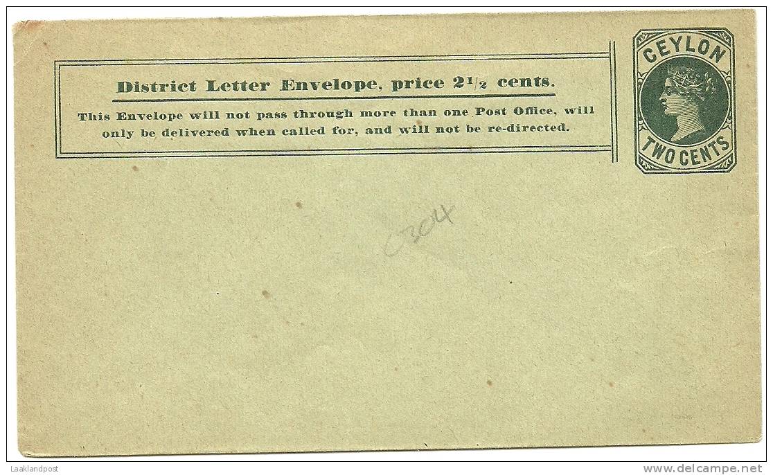Ceylon 2 Cents District Letter Unused - Ceylan (...-1947)