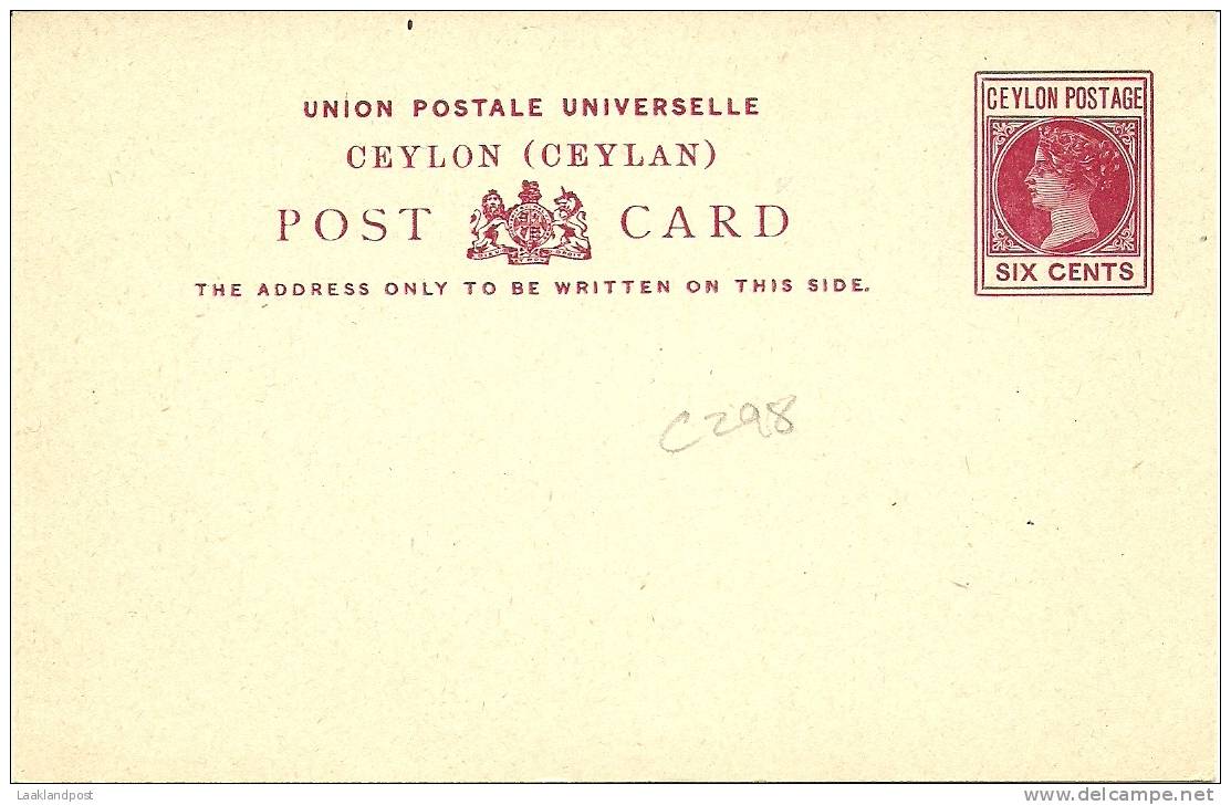 Ceylon 6 Cents Postal Stationary Card Unused - Ceylan (...-1947)