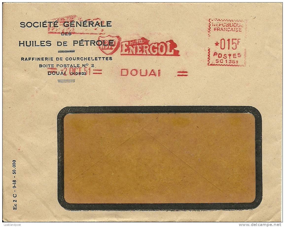 France Firm Cover Societe Generale Des Huiles De Petrole With Meter BP ENERGOL 2-10-1951 - EMA (Print Machine)